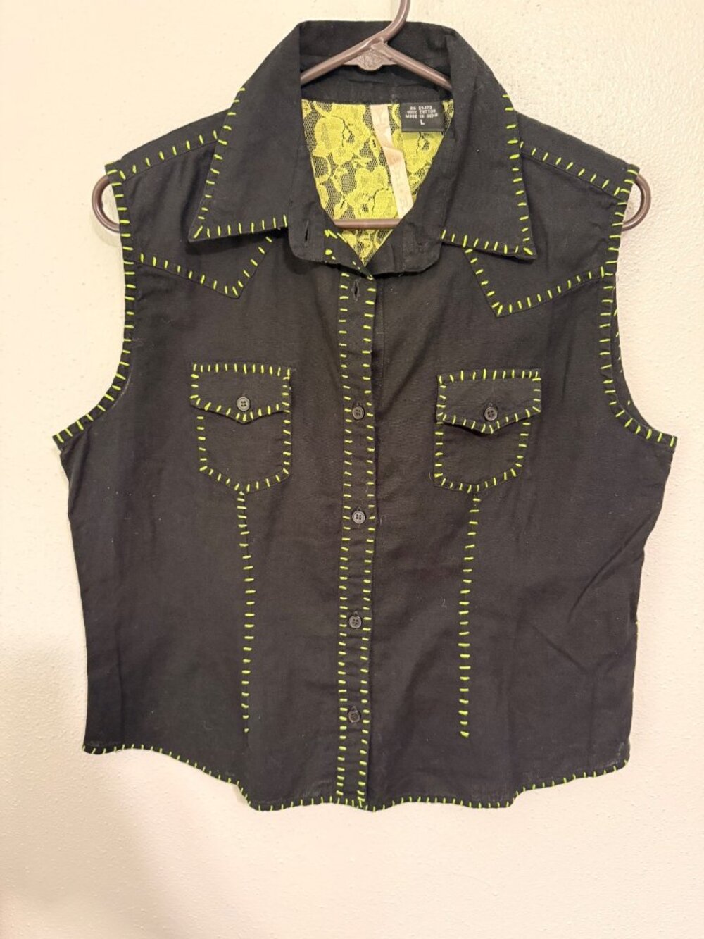 Martini Ranch Western Tank/Vest Black with Lime Stitch Pockets Womans L